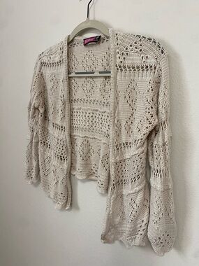 Boho Beach Crochet Knit Cardigan Sweater - Beige Sand